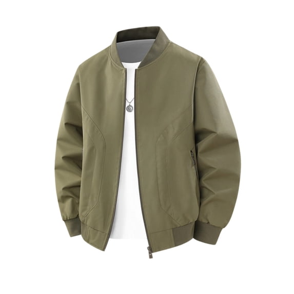 Bixock Flight Jackets for Men Zip Up Jacket Stand Collar Long Sleeve Light Weight Casual Outerwear With Multi Side Pockets Relaxed Daily Layer Top Men Clothings