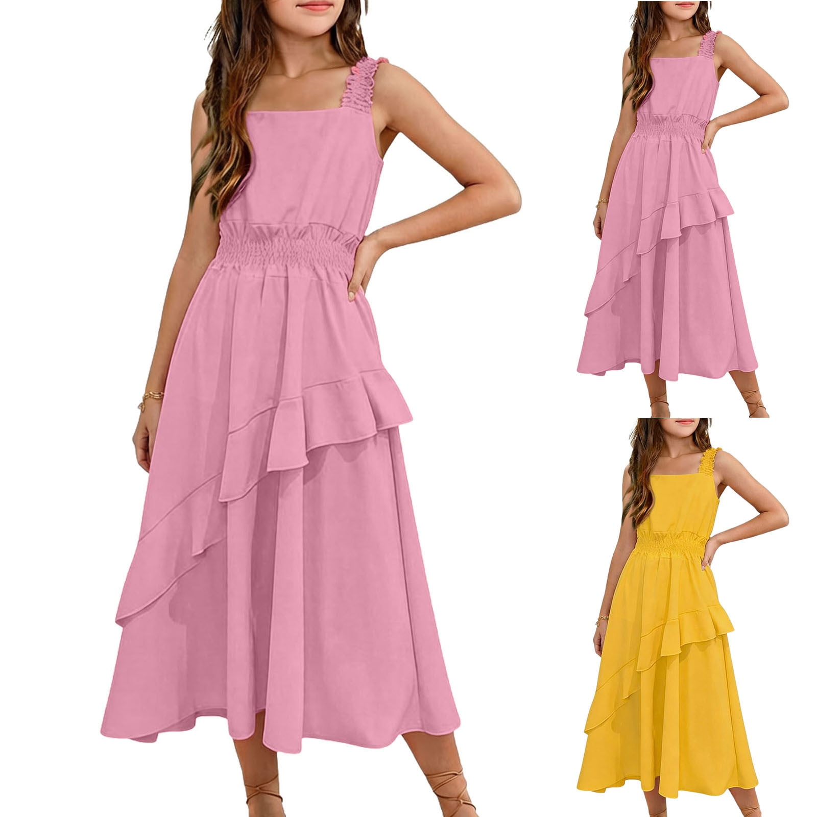 Bixock Girls Sleeveless Dress Casual Tank Dress Solid Color Chiffon ...