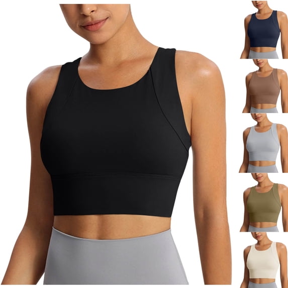 Bixock High Support Sports Bras for Women Solid Color Integrated Yoga Tank Top Built In Fixed Padding Shock Proof for Fitness Exercise Bra