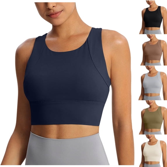 Bixock High Support Sports Bras for Women Solid Color Integrated Yoga Tank Top Built In Fixed Padding Shock Proof for Fitness Exercise Bra