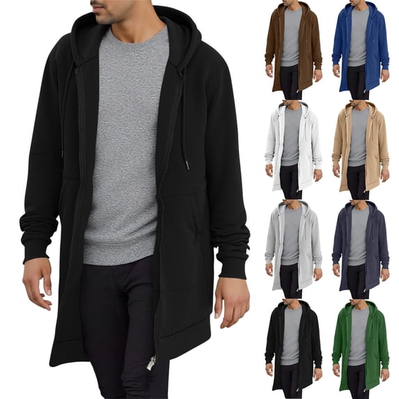 Bixock Jackets for Men Hooded Sweatshirts Drawstring Mid Length Long Sleeve Relaxed Casual Outerwear With Storage Pockets Zip Up Daily Layer Top Men Clothings