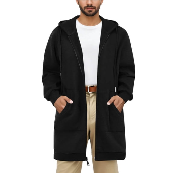 Bixock Jackets for Men Hooded Sweatshirts Drawstring Mid Length Long Sleeve Relaxed Casual Outerwear With Storage Pockets Zip Up Daily Layer Top Men Clothings