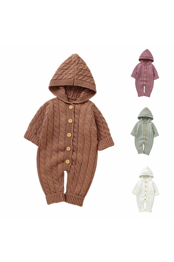 Kids Fall Winter Clothes,Toddler Boys and Girls Rompers,Baby Knit Solid Male Female Babies Hooded Jumpsuit