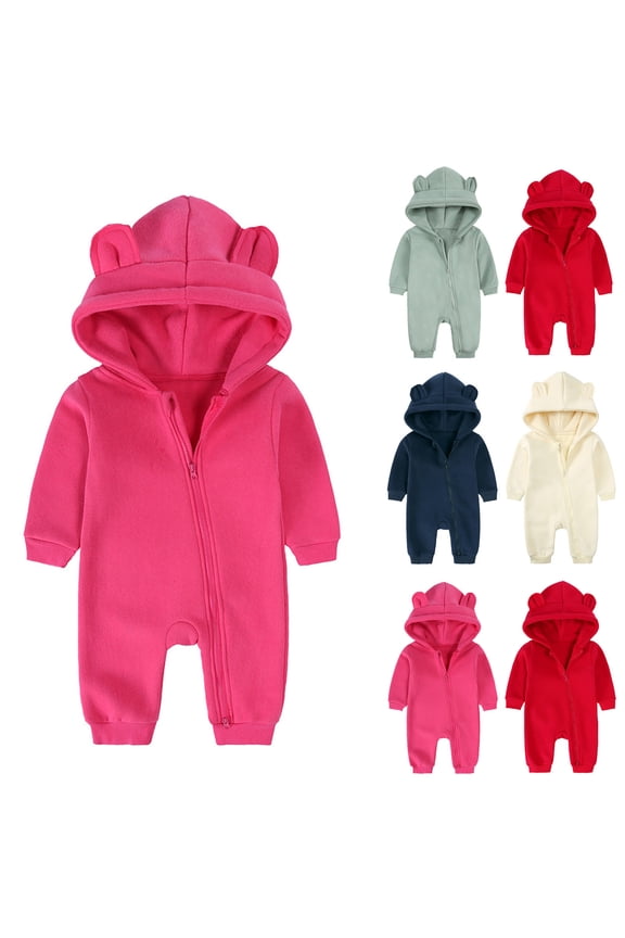 Kids Fall Winter Clothes,Toddler Boys and Girls Rompers,Toddler Kids Boys and Girls Solid Color Cute Long Sleeve Hooded Romper Jumpsuits