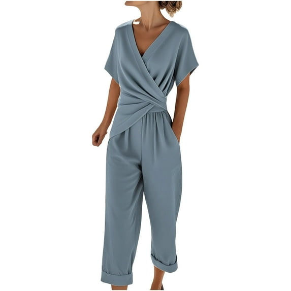 Bixock Loungewear Set for Women,Two Piece Sets for Women Short Sleeve Tops Straight Wide Leg Pants Workout Sets