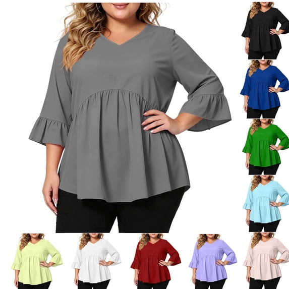 Bixock Maternity 3/4 Sleeve Tops for Women Plus Size Blouse V Neck Loose Pregnant Casual Shirts Soft Comfortable Daily Wear Maternity Clothings