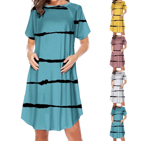 Bixock Maternity Dress,Women Casual Dress,Side Zippered Breastfeeding Maternity Print Short-sleeved Round Neck Dress for Pregnant Women Casual Pajamas