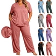 thumbnail image 1 of Bixock Plus Size Women Pajamas Sets 2 Piece Long Sleeve Pajama Set with Drawstring Pants and Pockets Solid Color Loungewear Maternity Clothings, 1 of 5