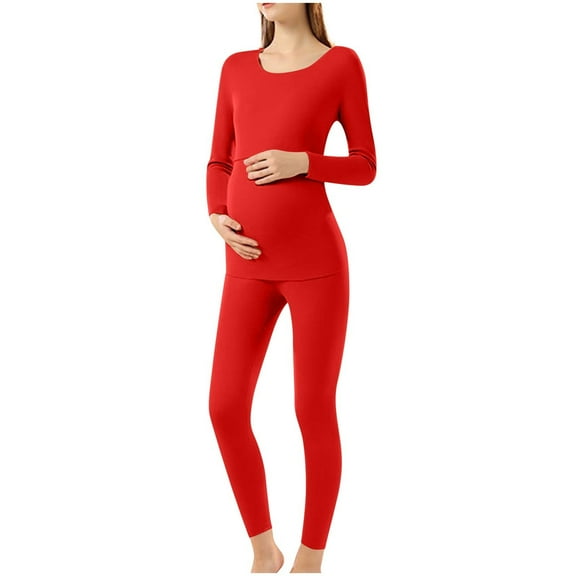 Bixock Maternity Pants,Womens Over The Belly Pants,Pregnant Solid Color round Neck Long Sleeved Nursing Top with Adjustable Waistband Long Pants Warm Home Suit Set