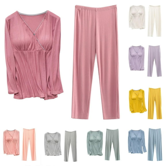 Bixock Maternity Pants,Womens Over The Belly Pants,Pregnant Womens Nursing Color round Neck Long Sleeve round Neck Breastfeeding Blouse Pants Two Piece Set