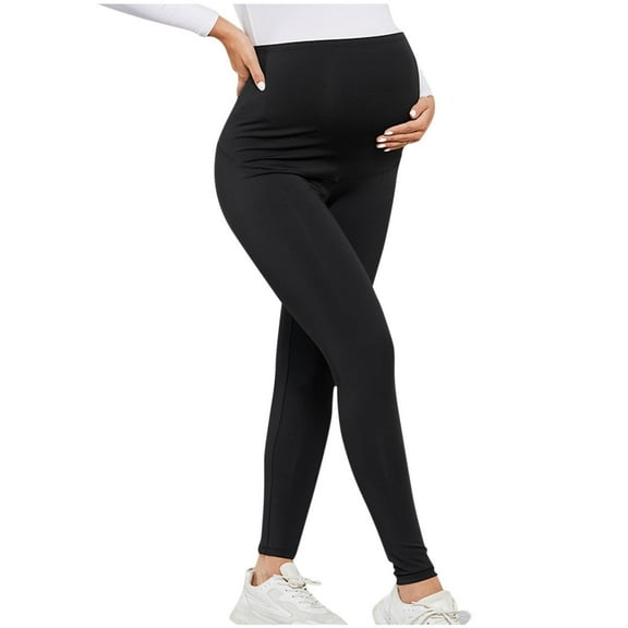 Bixock Maternity Pants,Womens Over The Belly Pants,Solid Black High-waisted Maternity Pants Tight-fitting with A Hip Lift and A Belly Support Suitable for Yoga Maternity Wear