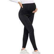 Bixock Maternity Pants,Womens Over The Belly Pants,Solid Black High-waisted Maternity Pants Tight-fitting with A Hip Lift and A Belly Support Suitable for Yoga Maternity Wear