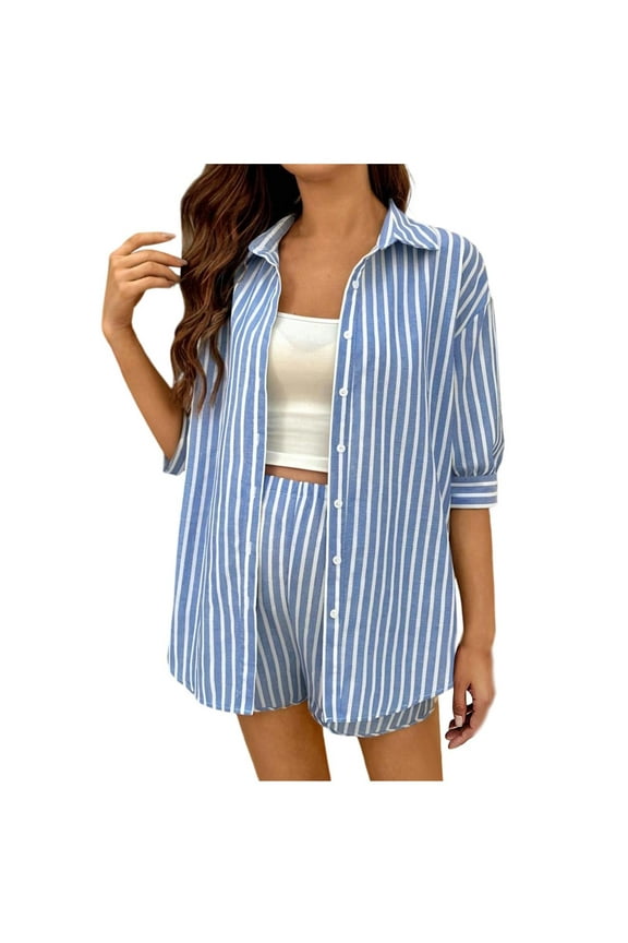 Maternity Pants,Womens Over The Belly Pants,Women's Maternity Clothing Two-piece Loose Striped Off Shoulder Shirt Top Shorts Set