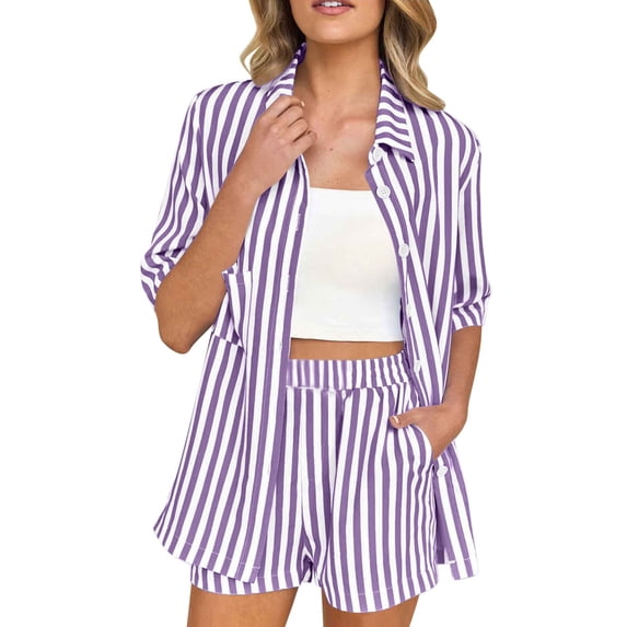 Bixock Maternity Pants,Womens Over The Belly Pants,Women's Maternity Clothing Two-piece Loose Striped Off Shoulder Shirt Top Shorts Set