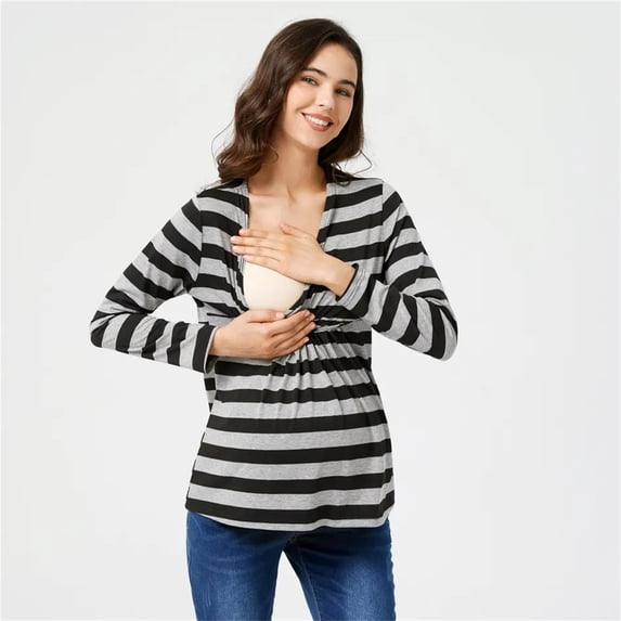 Bixock Maternity Tops Long Sleeve Pregnant Tops V Neck Maternity Nursing Tops for Breastfeeding Soft Breathable Maternity Blouse Comfortable Maternity Clothings