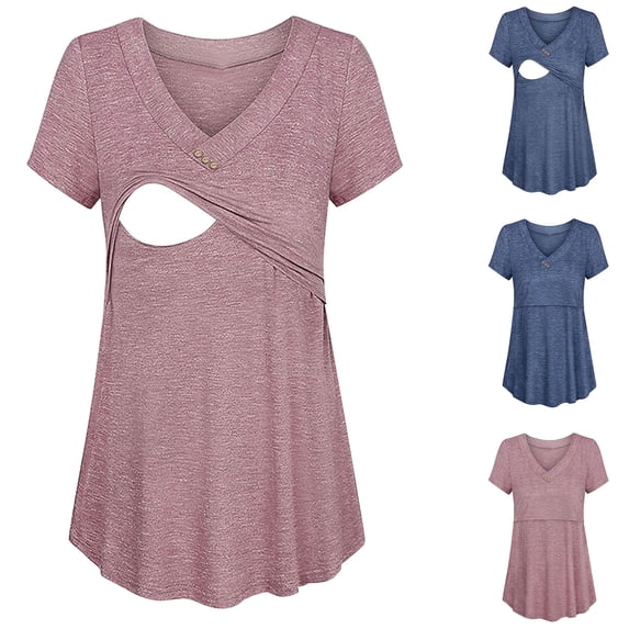 Bixock Maternity Tops Short Sleeve V Neck Maternity Shirts Soft Breathable Maternity Nursing Tops for Breastfeeding Pregnant Shirt Comfortable Maternity Clothings