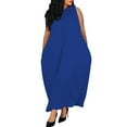 thumbnail image 1 of Bixock Casual Dresses for Women Maxi Dresses Solid Color Short Sleeve Crew Neck Pocket Loose High Waist A Line Boho Dress Sundress Travel Vacation Beach Clothes, 1 of 4