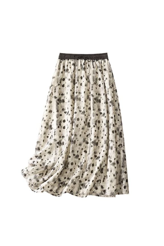 Maxi Skirt for Women Linen Dresses A Line Faux Linen Print Elastic Waist Side Pockets Double Layer Built In Liner Breathable Summer Daily Women Clothings