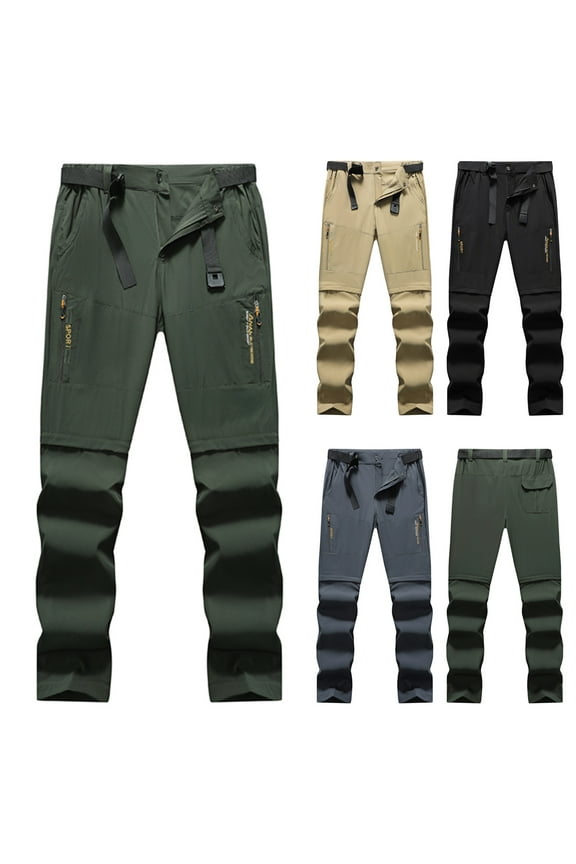 Men Cargo Jogger Sweatpants,Wide Leg Pant,Men Loose Pants Trekking Sport Outdoor Elastic Waist Button Zipper Fly Belted Dry Detachable Multi Pocket Long Pants