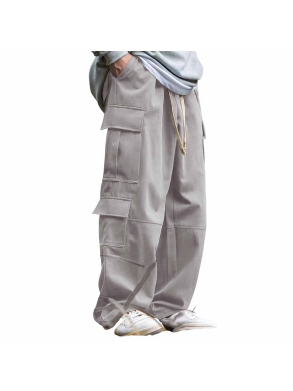 Men Cargo Work Sweatpant,Wide Led Pants,Men Casual Pants Solid Color Work Cargo Elastic Waist Drawstring Multi Pocket Outdoor Straight Leg Long Pants