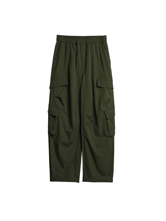 Men Cargo Work Sweatpant,Wide Led Pants,Men Casual Pants Solid Color Work Drawstring Elastic Waist Multiple Pocket Fabric Long Pants