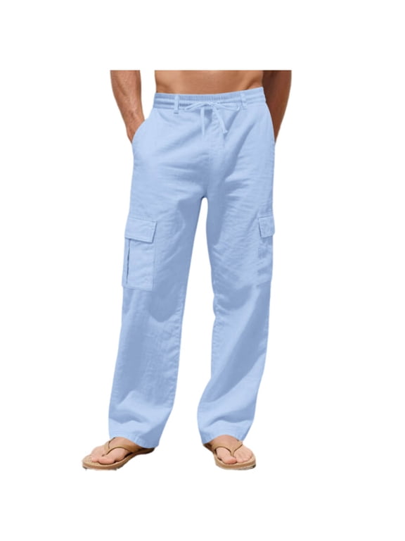 Men Cargo Work Sweatpant,Wide Led Pants,Men for Pants Solid Color Multi Pocket Work Cargo Elastic Waist Drawstring Everyday Casual Straight Leg Long Pants