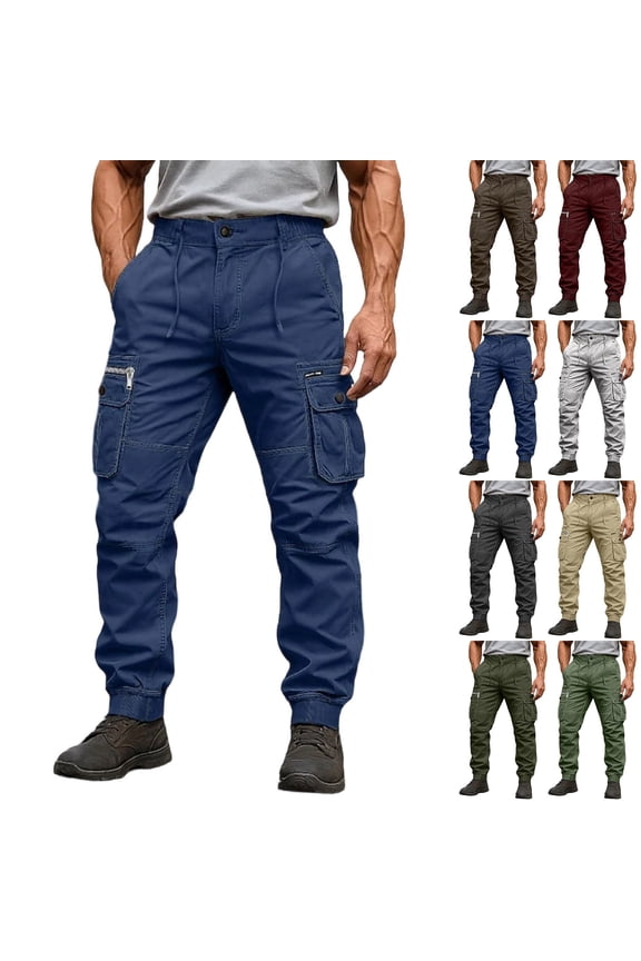 Men Cargo Work Sweatpant,Wide Led Pants,Men's Pants Casual Solid Color Elastic Waistband Drawstring Pocket Water Repellent Hiking Outdoor Long Pants