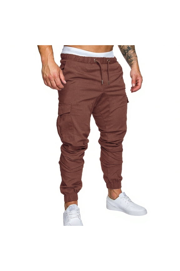 Men Cargo Work Sweatpant,Wide Led Pants,Men's Pants Casual Solid Color Work Cargo Pocket Elastic Waist Drawstring Jogger Ankle Sport Long Pants