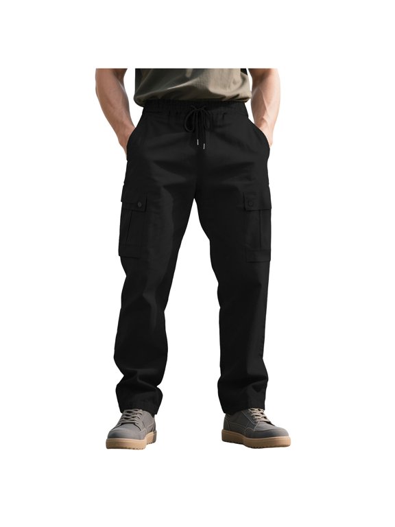 Men Cargo Work Sweatpant,Wide Led Pants,Men's Pants Casual Straight Solid Color Fleece Lined Drawstring Elastic Waist Winter Warm Long Pants