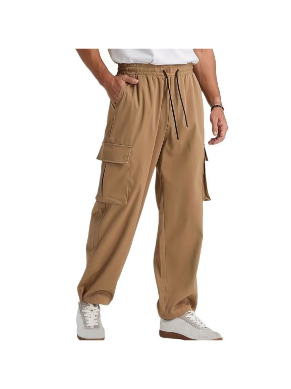 Men Cargo Work Sweatpant,Wide Led Pants,Men's Pants Solid Color Elastic Waist Drawstring Pocket Work Cargo Everyday Wear Long Pants