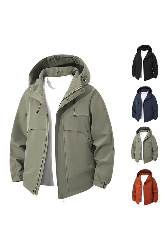Men Fall/Winter Big Tall Coats,Men Fleece Faux Trucker Jackets,Men Solid Color Long Sleeve Hooded Zippered Pockets Lightweight Windproof Outerwear Jackets
