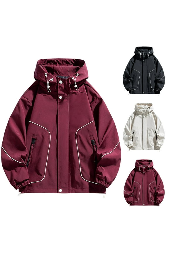 Men Fall/Winter Big Tall Coats,Men Fleece Faux Trucker Jackets,Outwear Jackets for Men Solid Color Long Sleeve Hooded Zippered Pockets Lightweight Dry Outerwear Jackets