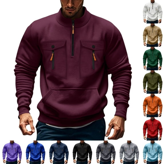 Bixock Men Fall and Winter Hoddie Tops,Long Sleeved Shirts Tops for Men,Men Casual Tops Solid Color Long Sleeve Stand Collar Pullover Sweatshirt for Men Tops