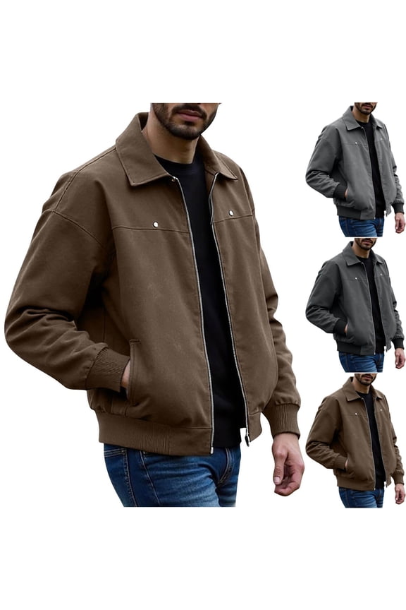 Men Fall and Winter Lined Shirt Jacket,Faux Trucker Jackets for Men,Men's Outwear Jackets Solid Color Leather Long Sleeve Stand Collar Zippered Pockets Biker Outerwear Jackets