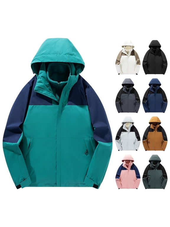 Men Fall and Winter Raincoats Jackets,Men Waterproof Outdoor Jackets,Men Casual Outwear Jackets 3 in 1 Detachable Thermal Liner Zippered Pockets Outdoor Jacket