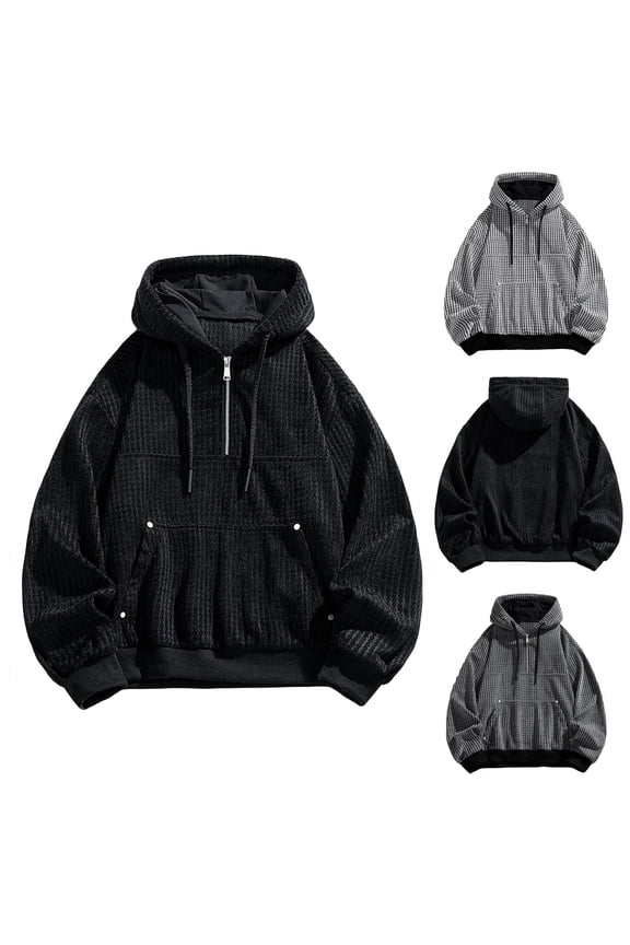 Men Fall and Winter Raincoats Jackets, Men Waterproof Outdoor Jackets, Men Solid Color Long Sleeve Hooded Pullover Pocket Sweatshirt Large Size Warm Outerwear Jackets