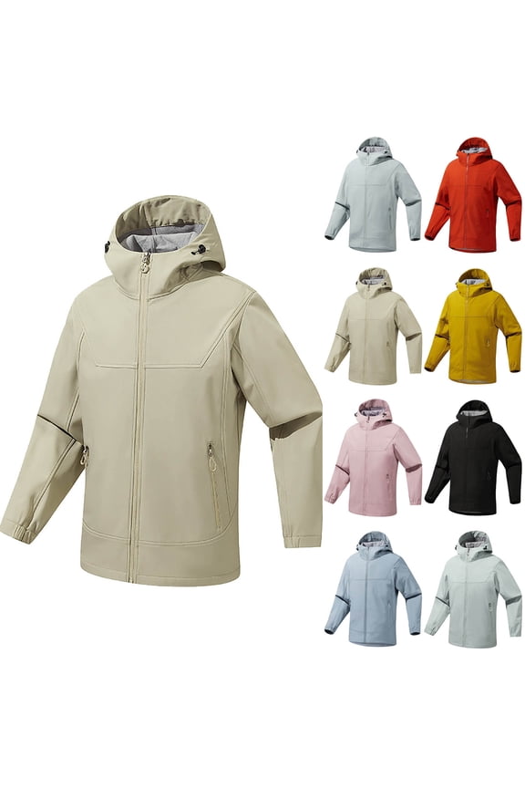 Men Fall and Winter Raincoats Jackets, Men Waterproof Outdoor Jackets, Men Solid Color Long Sleeve Hooded Zippered Pockets Windproof Water Fleece Lined Outerwear Jackets