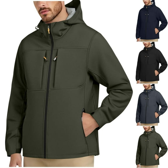 Bixock Men Fall and Winter Raincoats Jackets,Men Waterproof Outdoor Jackets,Men Warm Outwear Jackets Solid Color Windproof Water Multi Pocket Drawstring Hooded Running Jacket