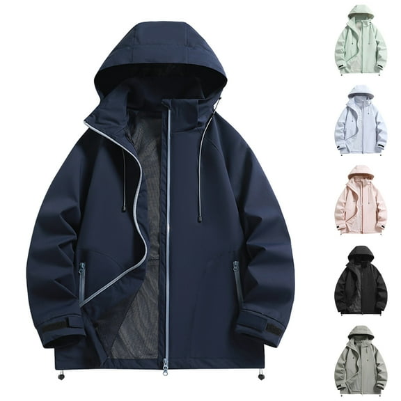 Bixock Men Fall and Winter Raincoats Jackets,Men Waterproof Outdoor Jackets,Men's Outwear Jackets Solid Color Long Sleeve Hooded Workwear Water Trekking Jacket