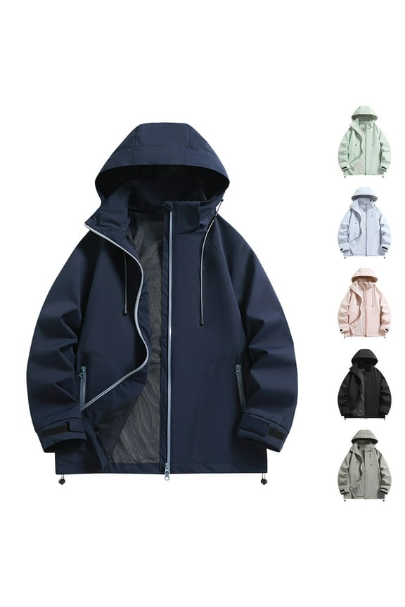 Men Fall and Winter Raincoats Jackets,Men Waterproof Outdoor Jackets,Men's Outwear Jackets Solid Color Long Sleeve Hooded Workwear Water Trekking Jacket