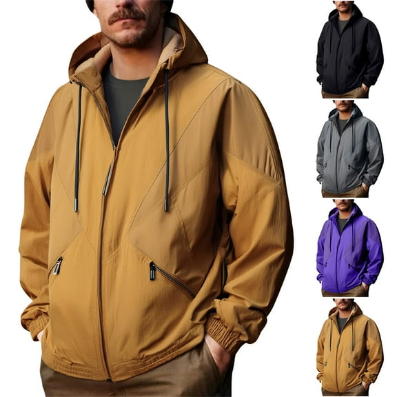 Bixock Men Fall and Winter Raincoats Jackets,Men Waterproof Outdoor Jackets,Men's Outwear Jackets Solid Color Long Sleeve Hooded Zip Up Workwear Waterproof Trekking Jacket