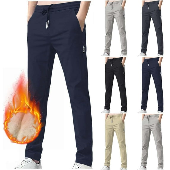 Bixock Men Fleece Hoodie Sweatpant,Drawstring Wide Leg Pants,Men's Pants Sport Solid Color Fleece Lined Elastic Waist Pocket Long Pants