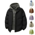 thumbnail image 1 of Bixock Men Fleece Puffer Jackets, Quilted Jackets for Men, Men's Solid Color Long Sleeve Hooded Thickened Fake Two Piece Padded Casual Outwear Jackets, 1 of 4