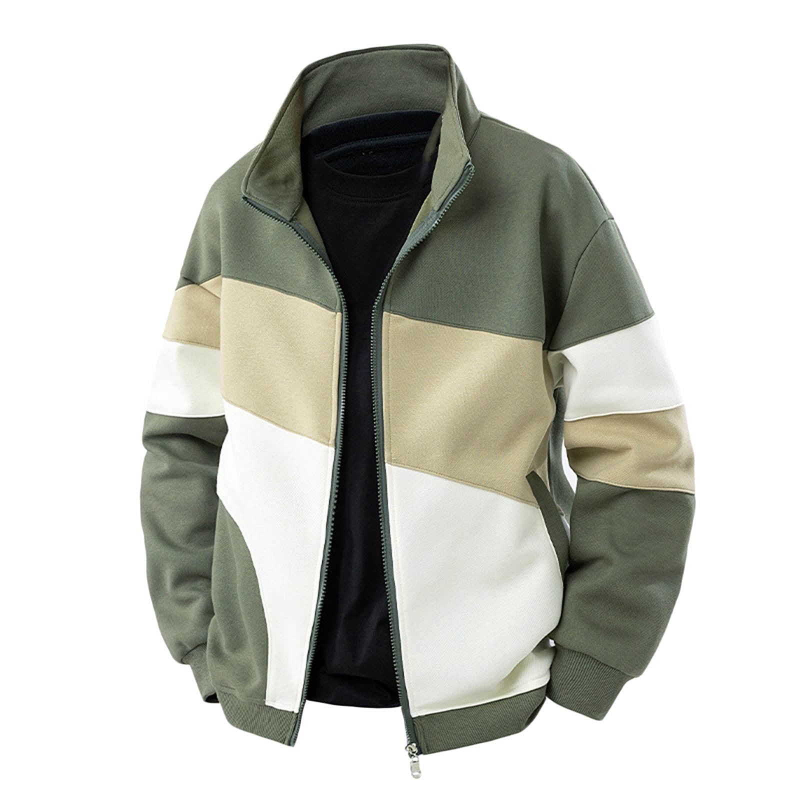Casual Solid Fleece Stand Collar Zip Coat