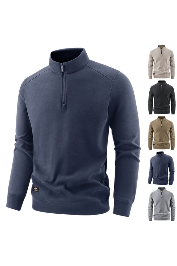 Casual Tops for Men,Stand Collar Tops for Men,Men Casual Blouse Solid Color Stand Collar German Fleece Full Zip Long Sleeve Thermal Shirt Tops