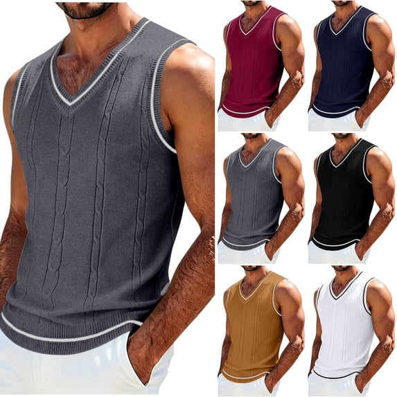 Bixock Men's Sweater Vests Sleeveless Knit Vests V Neck Pullover Solid Color Light Daily Inner Layer Casual Wear Men Clothings