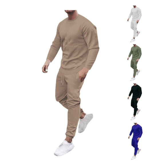Bixock Men's Sweatsuit Outfits,2 Piece Set for Men Solid Color Crew Neck T Shirt and Long Pants Loose able Daily Casual Set