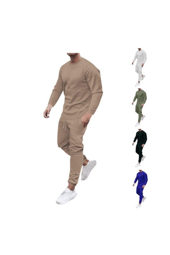 Men's Sweatsuit Outfits,2 Piece Set for Men Solid Color Crew Neck T Shirt and Long Pants Loose able Daily Casual Set