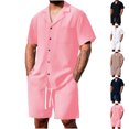 thumbnail image 1 of Bixock Men's Sweatsuit Outfits,2 Piece Set for Men Solid Color Short Sleeve Lapel Top Button Pocket Drawstring Elastic Waist Casual Short Pants Set, 1 of 6