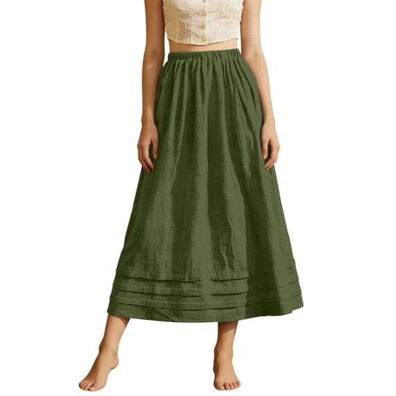 Bixock Midi Skirt for Women Casual Dresses Elastic High Waist Multi Side Patch Pockets Loose Straight Soft Summer Office Daily Shopping Women Clothings